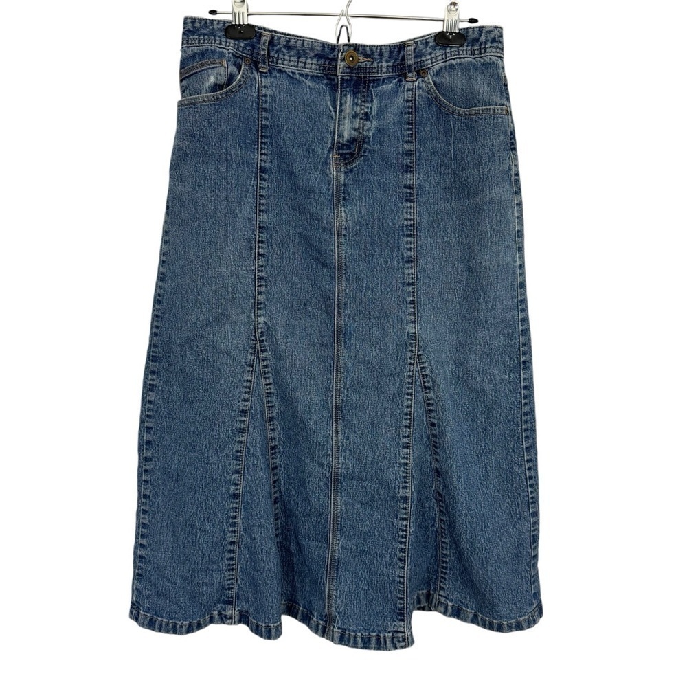 Christopher & Banks Denim Midi Skirt Sz 10 Medium Blue Jean 90s Minimalist GUC